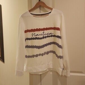 Nautica Women's "Americana" Watercolor Striped Red/Blue/White Pullover Size 2XL